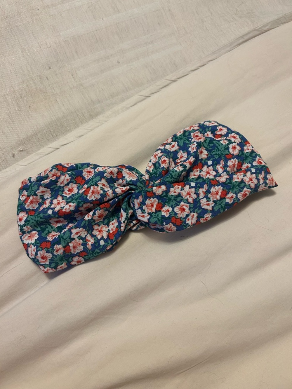 NYW Floral Knot Headband in Navy with Pink & Green Blooms